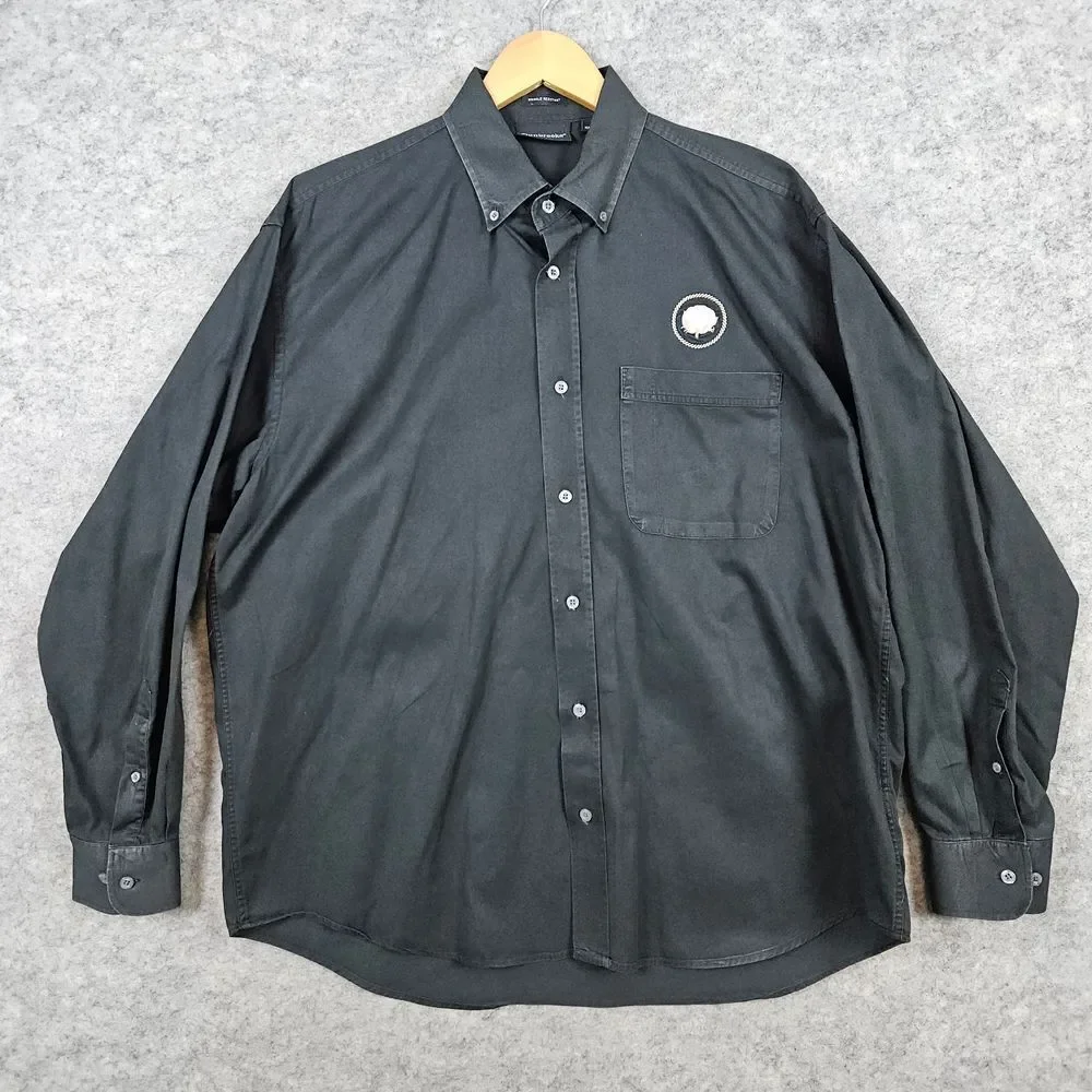 Dunbrooke Men's Black Wrinkle Resistant Shirt Size L Cotton Embroidered‎ FLAWS